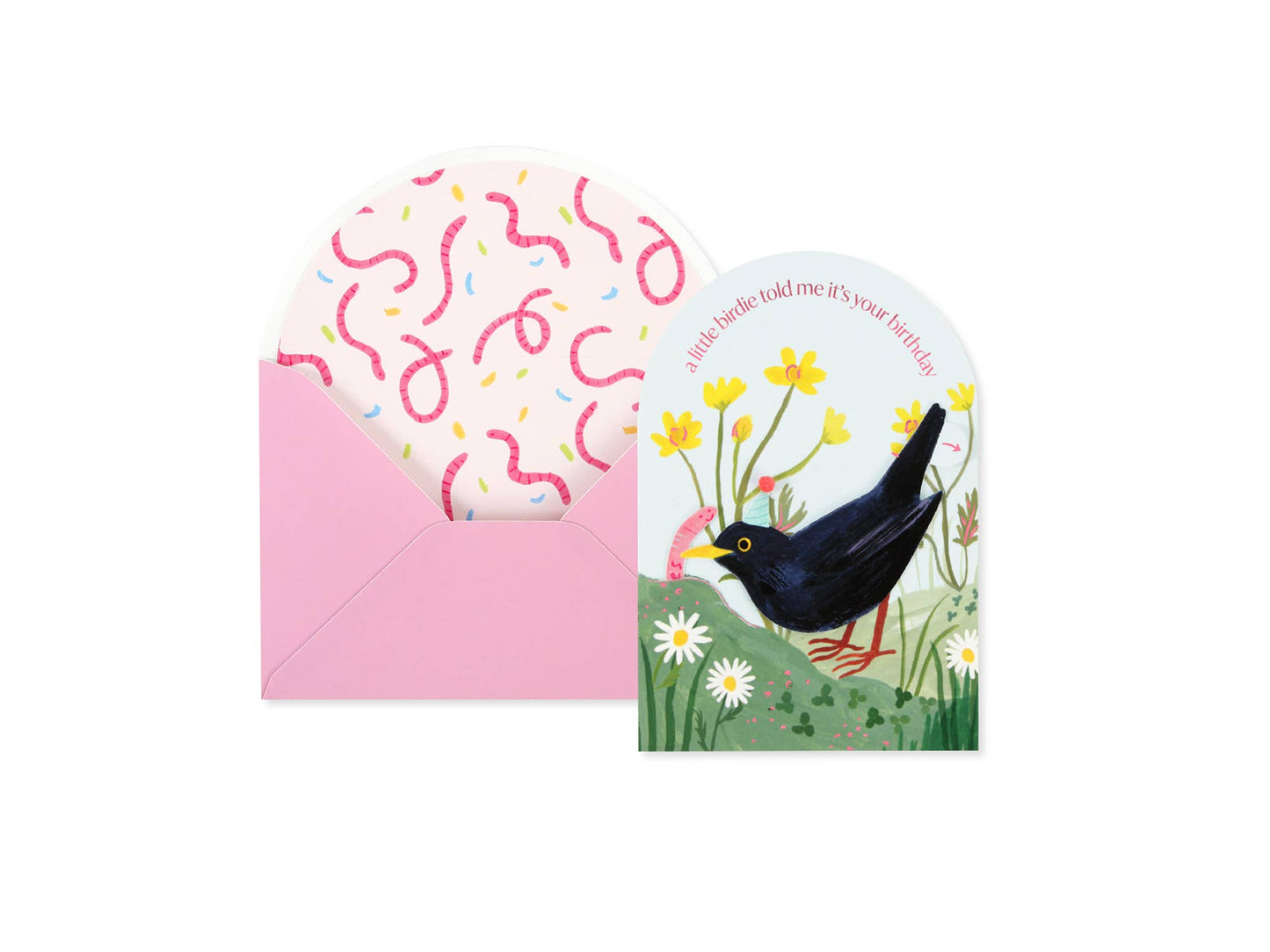 Pull-tab birthday card w/ bird & worm-pun intended
