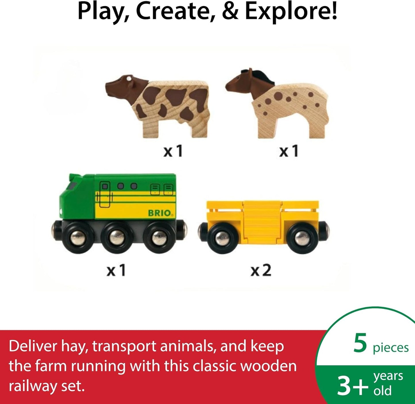 BRIO World 33404 Farm Train Set - 5-Piece FSC-Certified Accessories