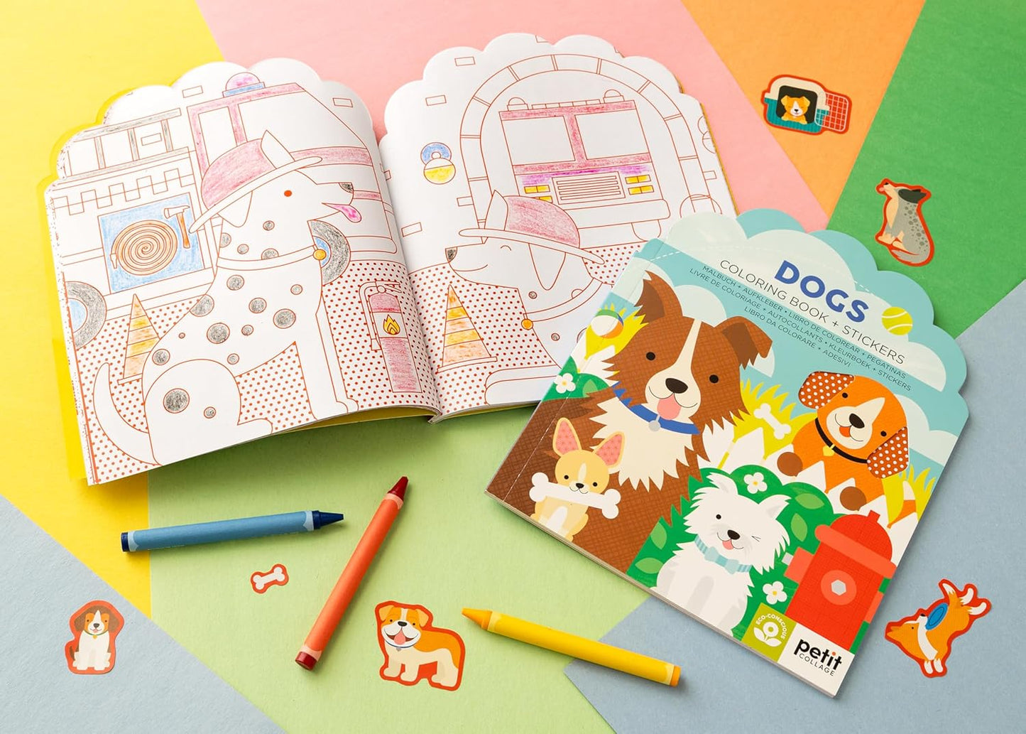 Petit Collage Dogs Coloring Book + Stickers