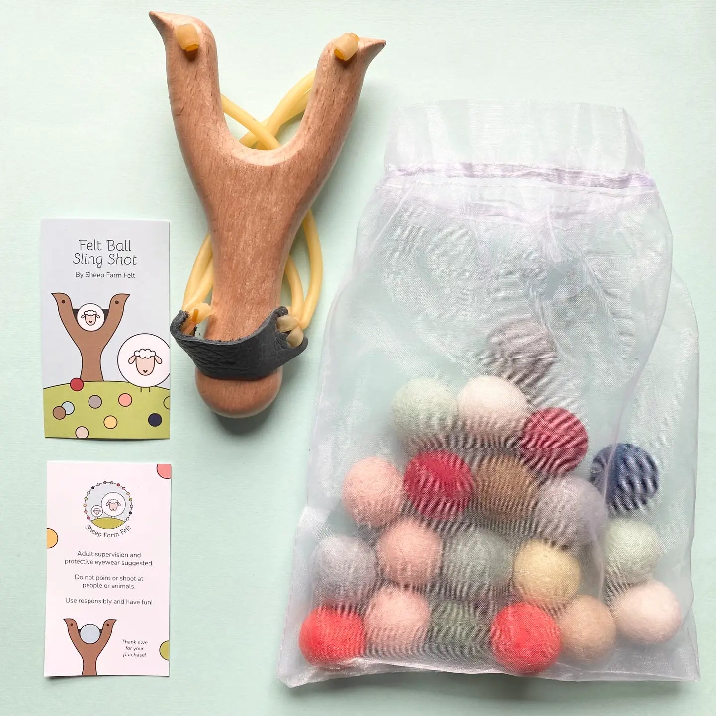 Wooden Slingshot with Felted Balls