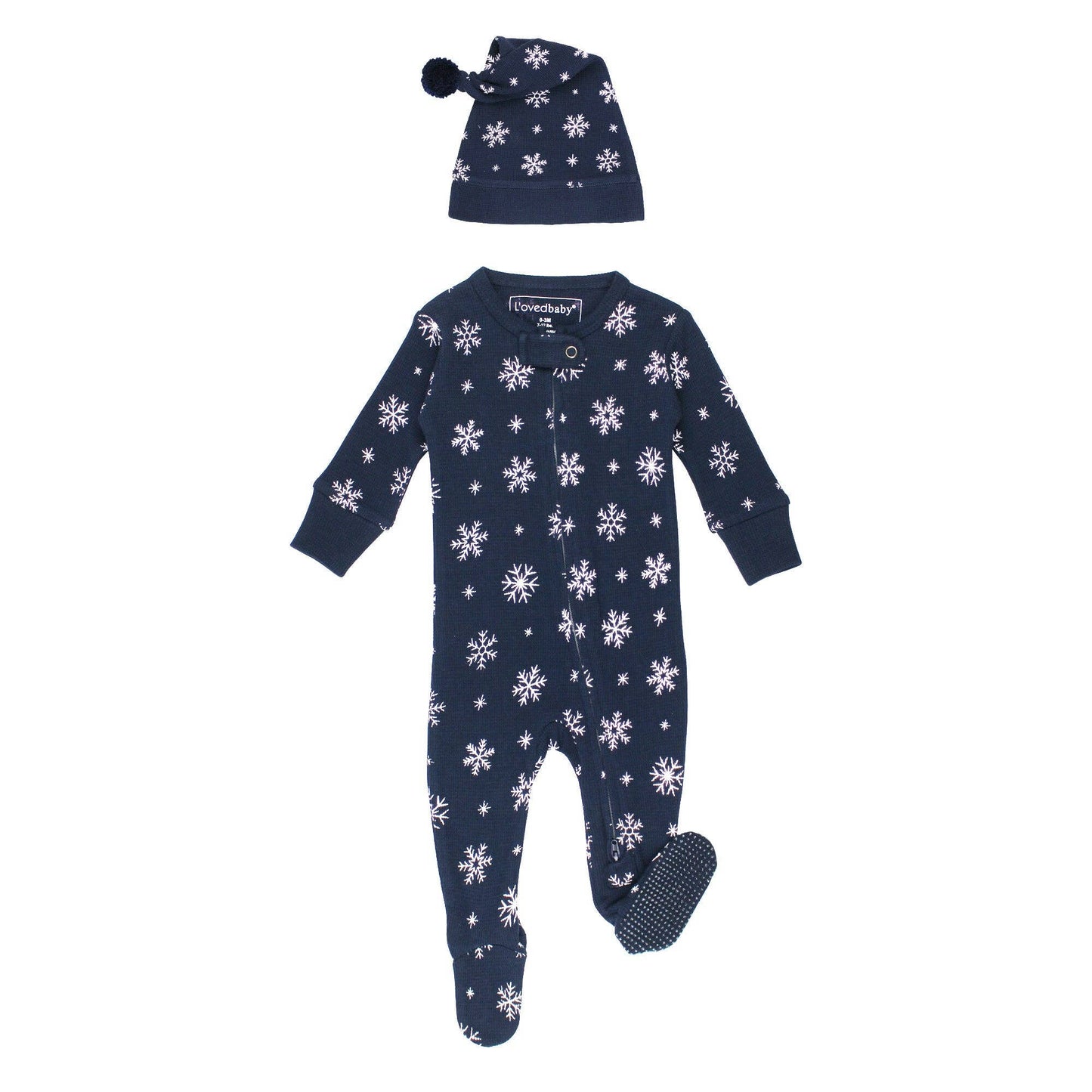 Snowy Night | Holiday Thermal Zipper Footie & Cap Set: 6-9m