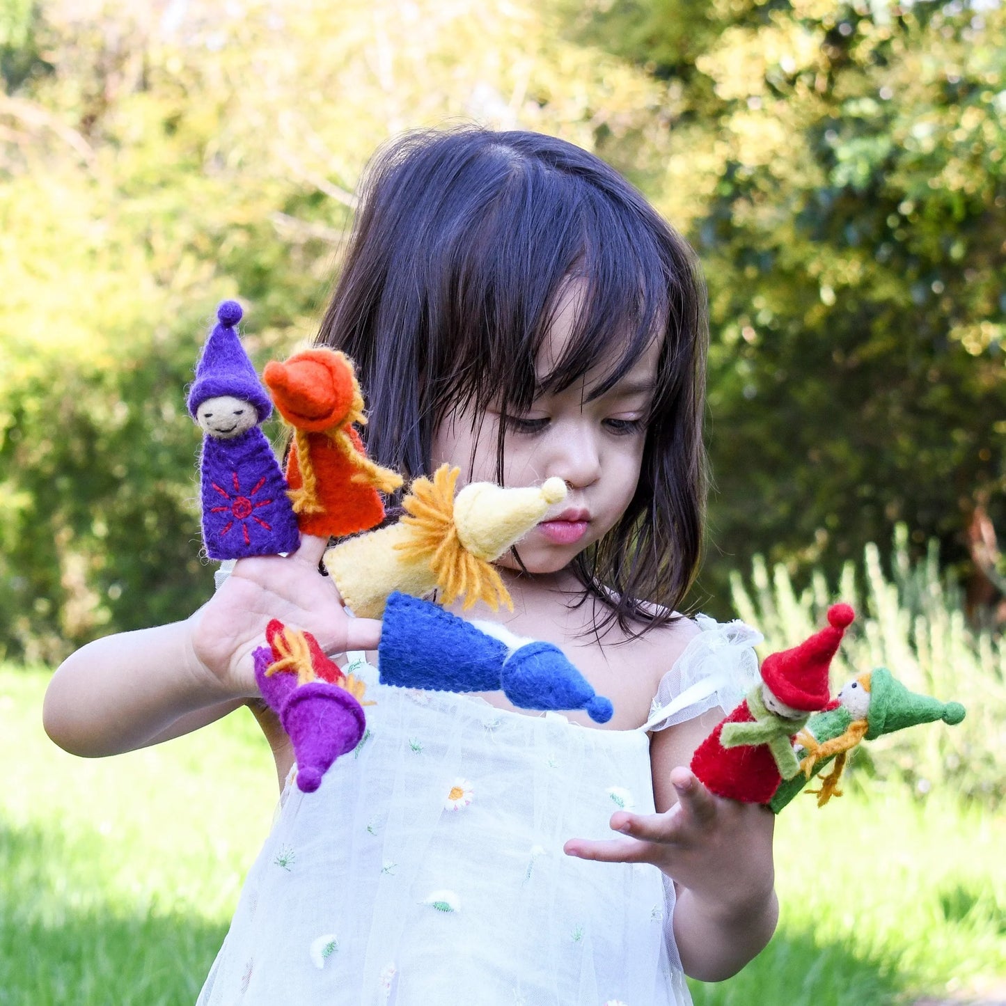 Rainbow Colorful Gnomes Finger Puppet Set