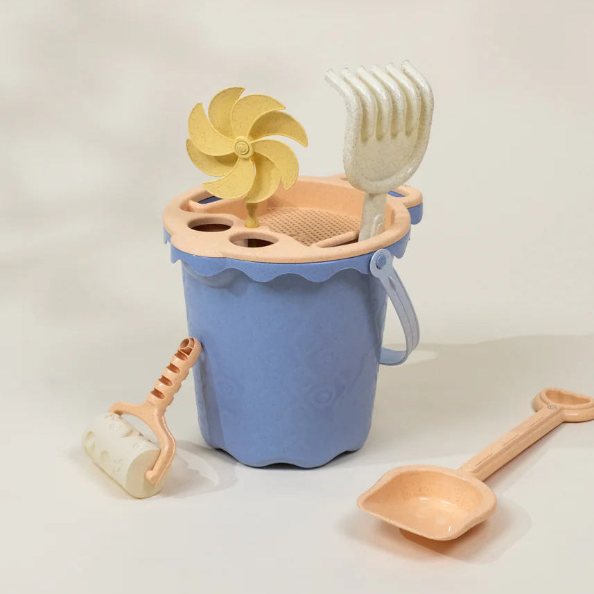Oversized 6-Piece Wheat Straw Sand Toy Set - Bucket & Accessories