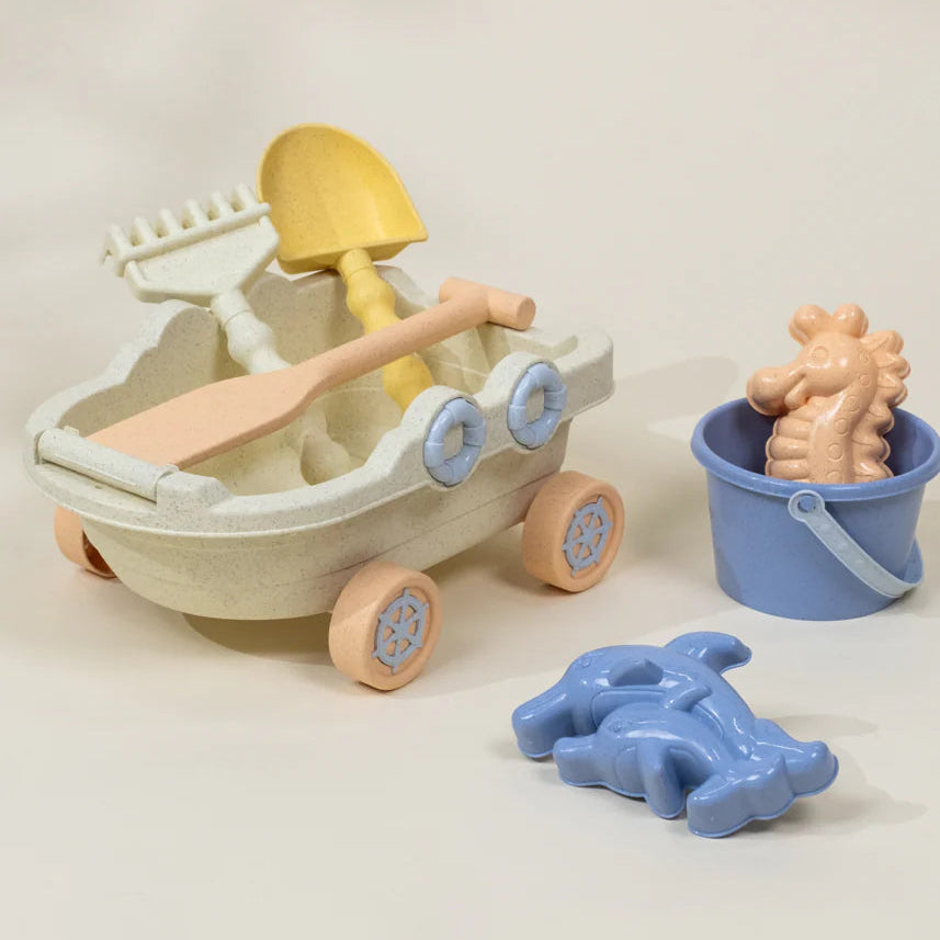 Oversized 6-Piece Wheat Straw Sand Toy Set – Wagon & Accessories