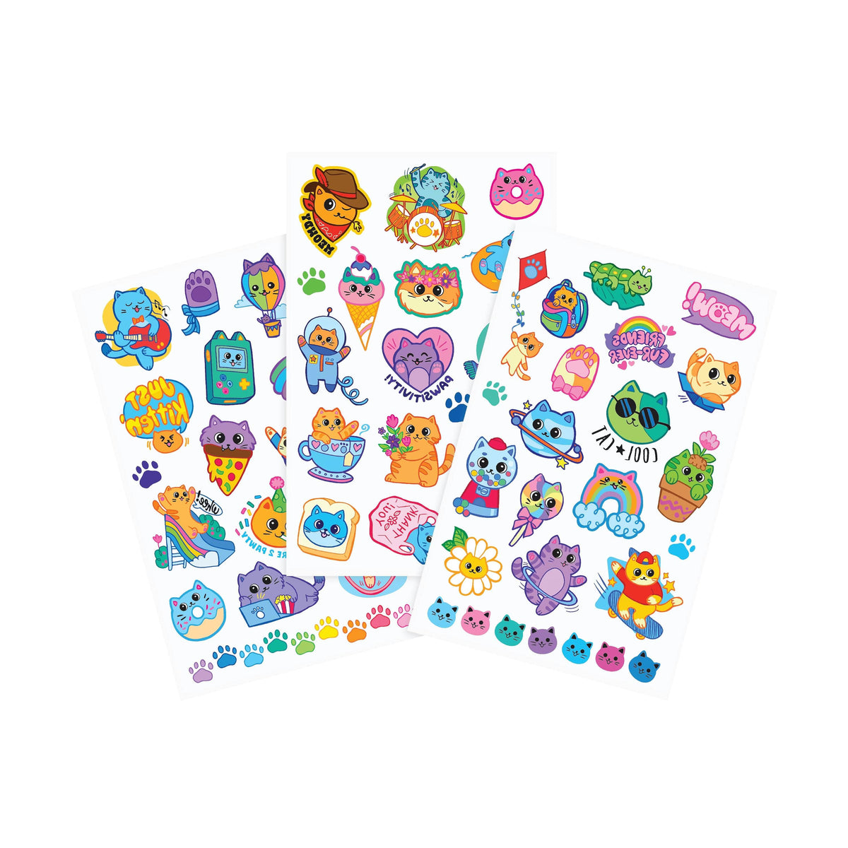 Tattoo Palooza: Glitter Temporary Tattoos - Colorful Cats (3 Sheet Set)