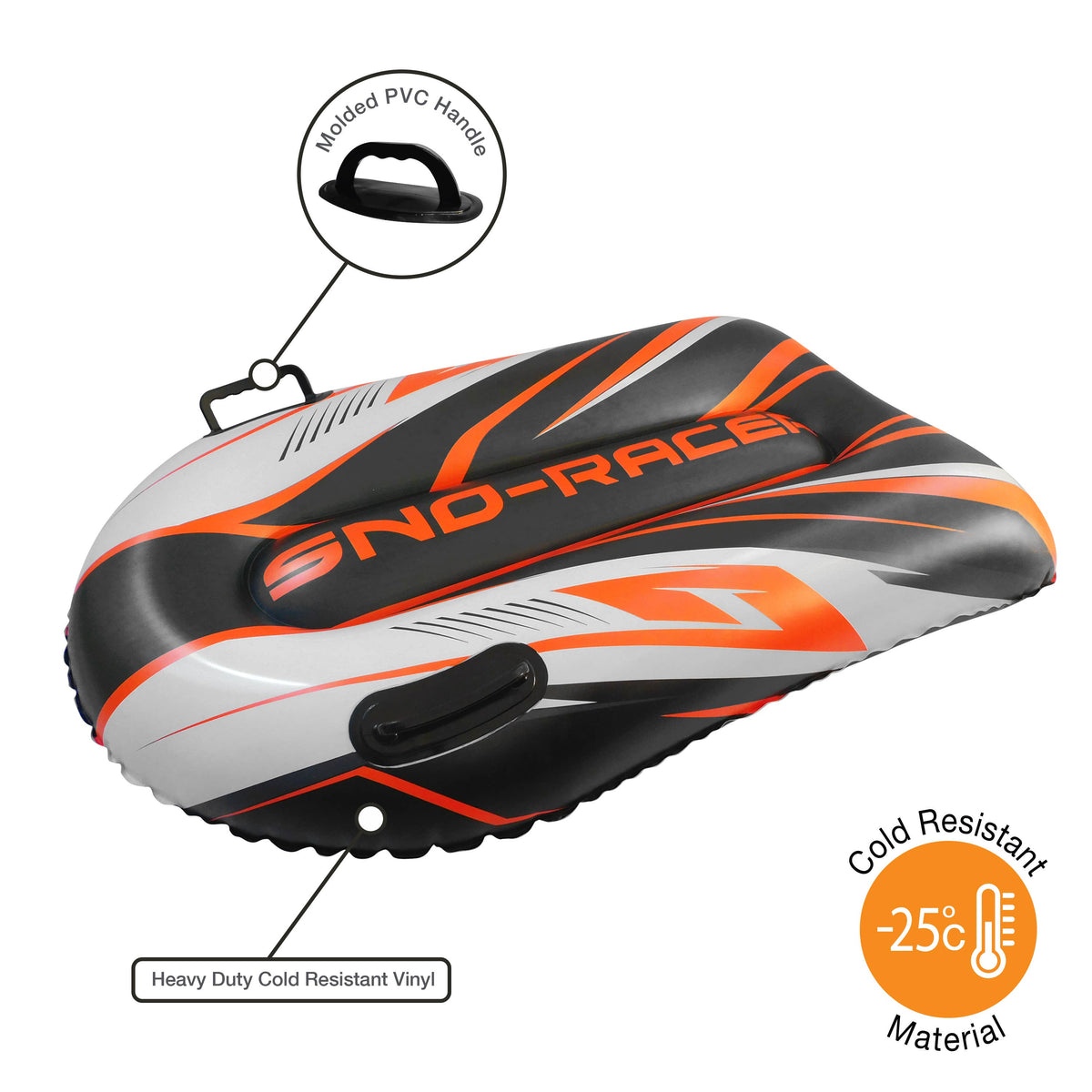 Sno-Racer Toboggan Sled - Orange Cyclone Solid Pack