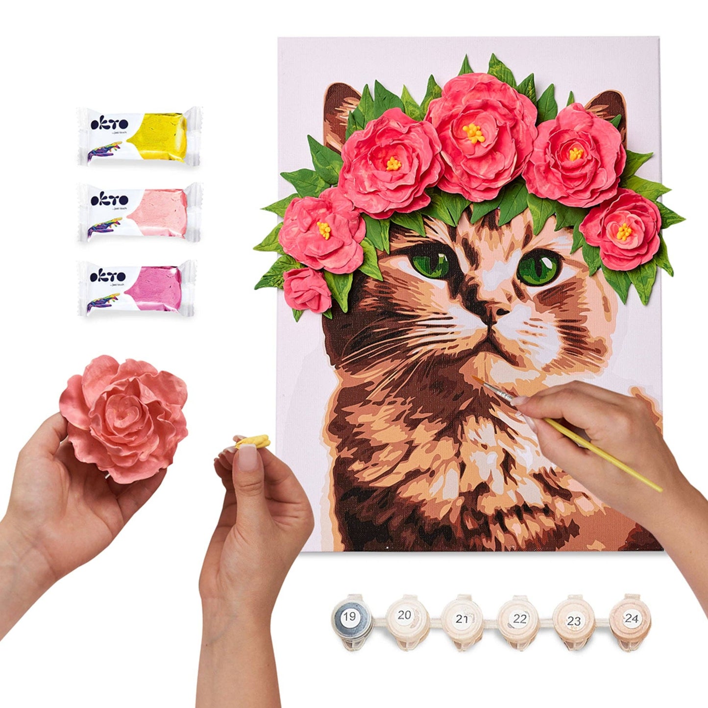 OKTO Air-Dry Clay 3D Painting Kit,  a Cat in a Flower Crown