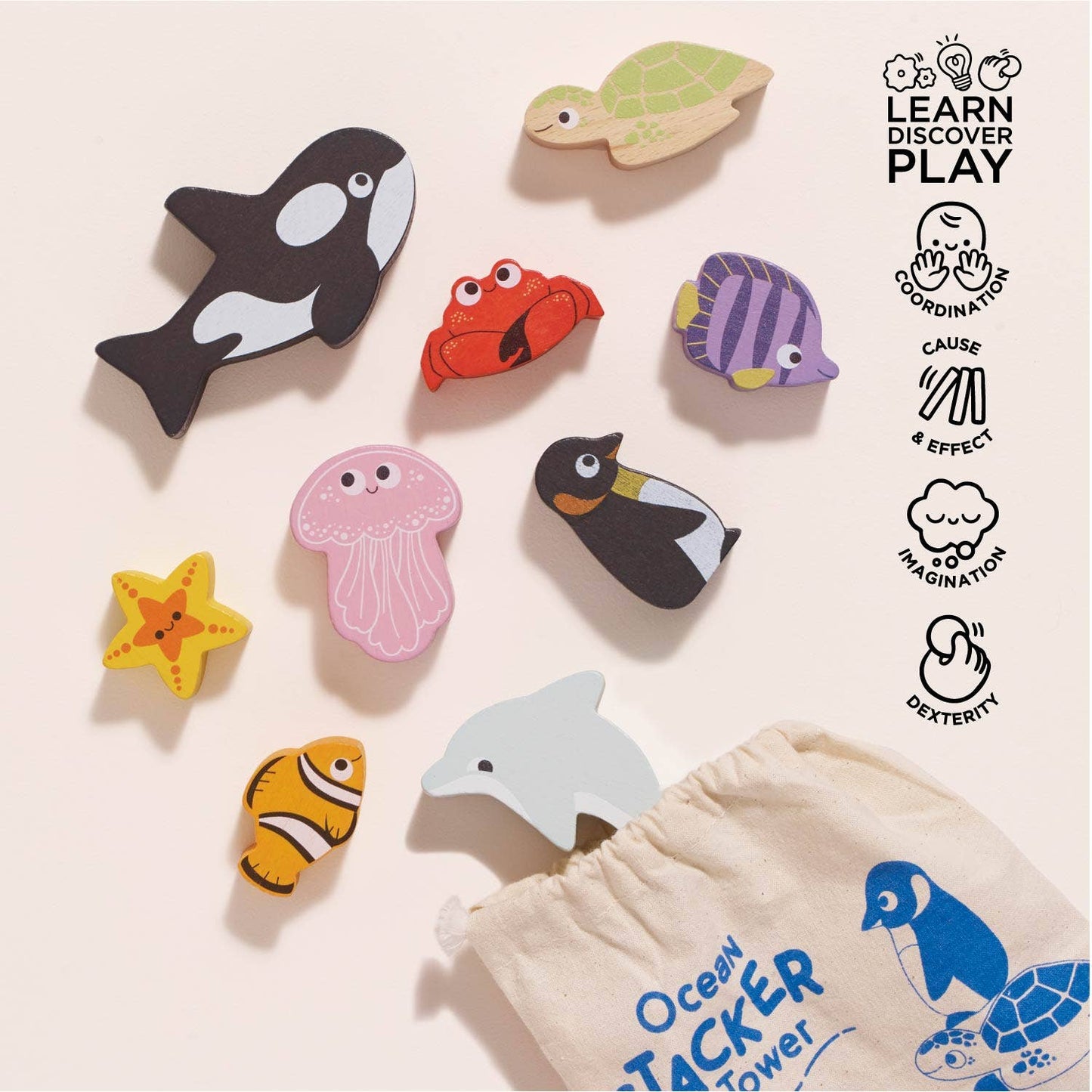 Ocean Life Stacking Animals & Bag