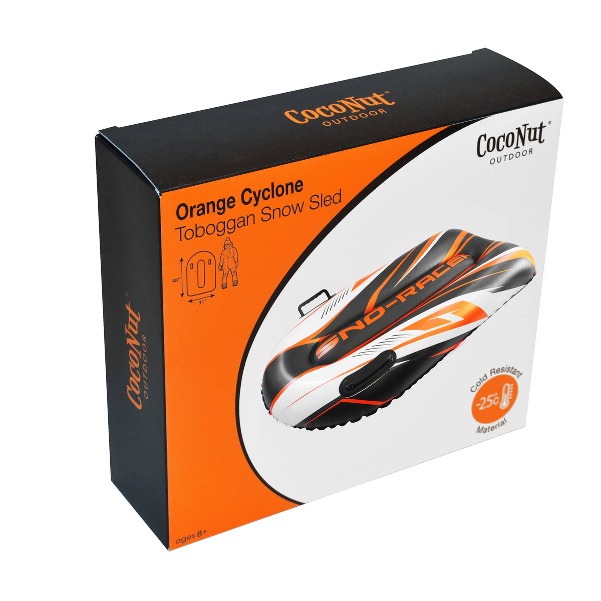 Sno-Racer Toboggan Sled - Orange Cyclone Solid Pack