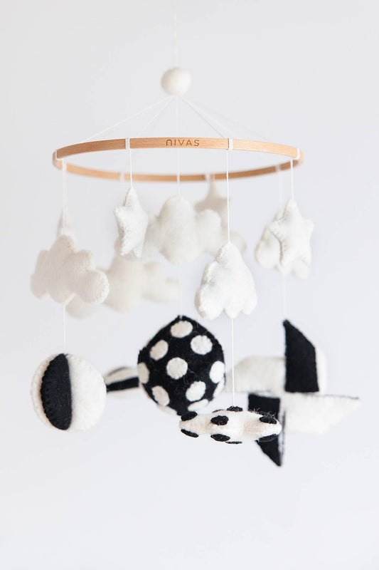Black & White Contrast Shapes Crib Mobile - Handmade Gift