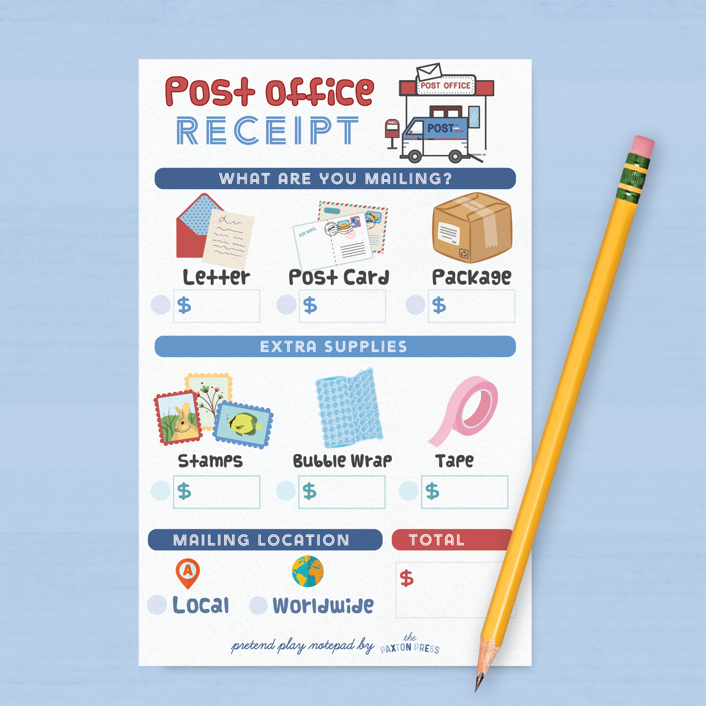 Kids Pretend Play Post Office Notepad