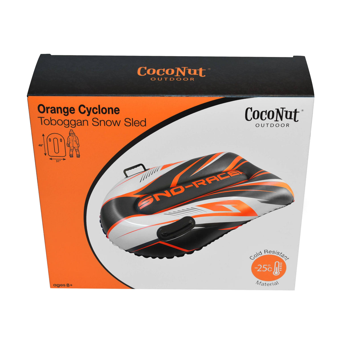 Sno-Racer Toboggan Sled - Orange Cyclone Solid Pack