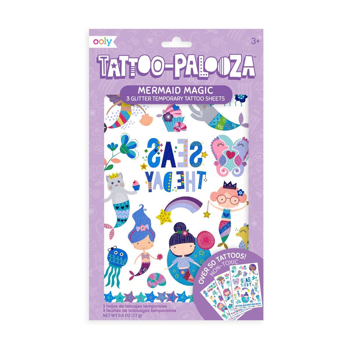 Tattoo Palooza Glitter Temporary Tattoos - Mermaid Magic - 3 Sheets
