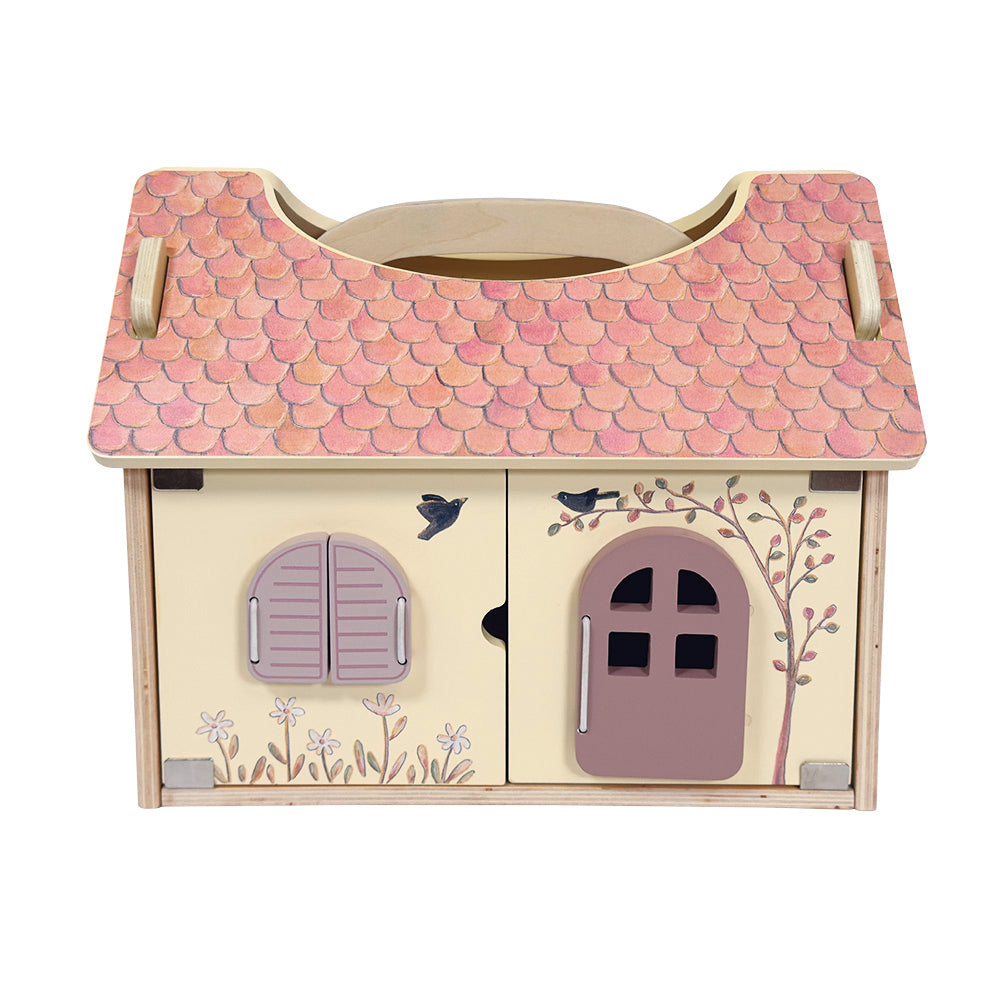 Wooden House with Plush Bears