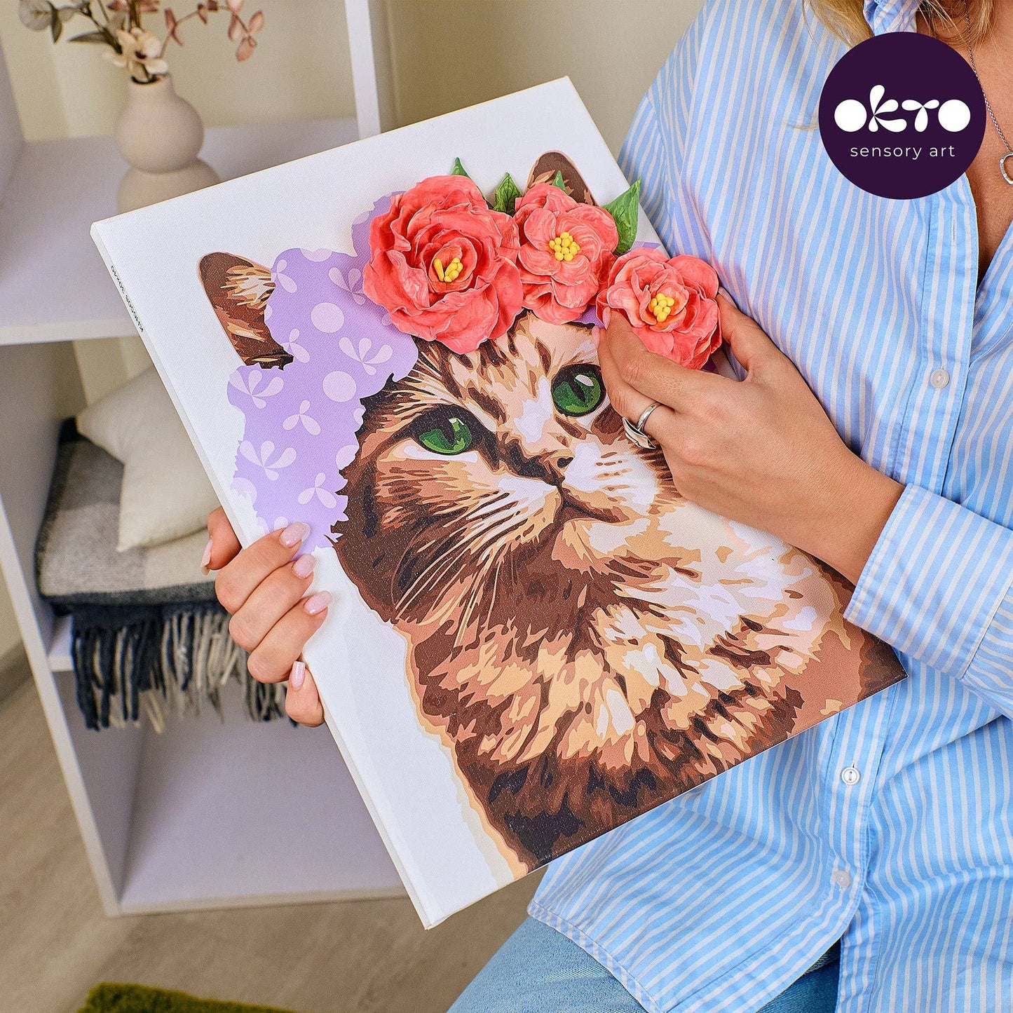 OKTO Air-Dry Clay 3D Painting Kit,  a Cat in a Flower Crown