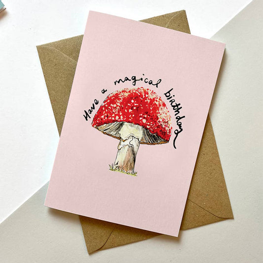BIRTHDAY GREETING CARD MUSHROOMS