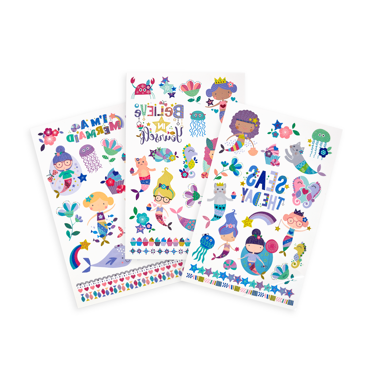 Tattoo Palooza Glitter Temporary Tattoos - Mermaid Magic - 3 Sheets