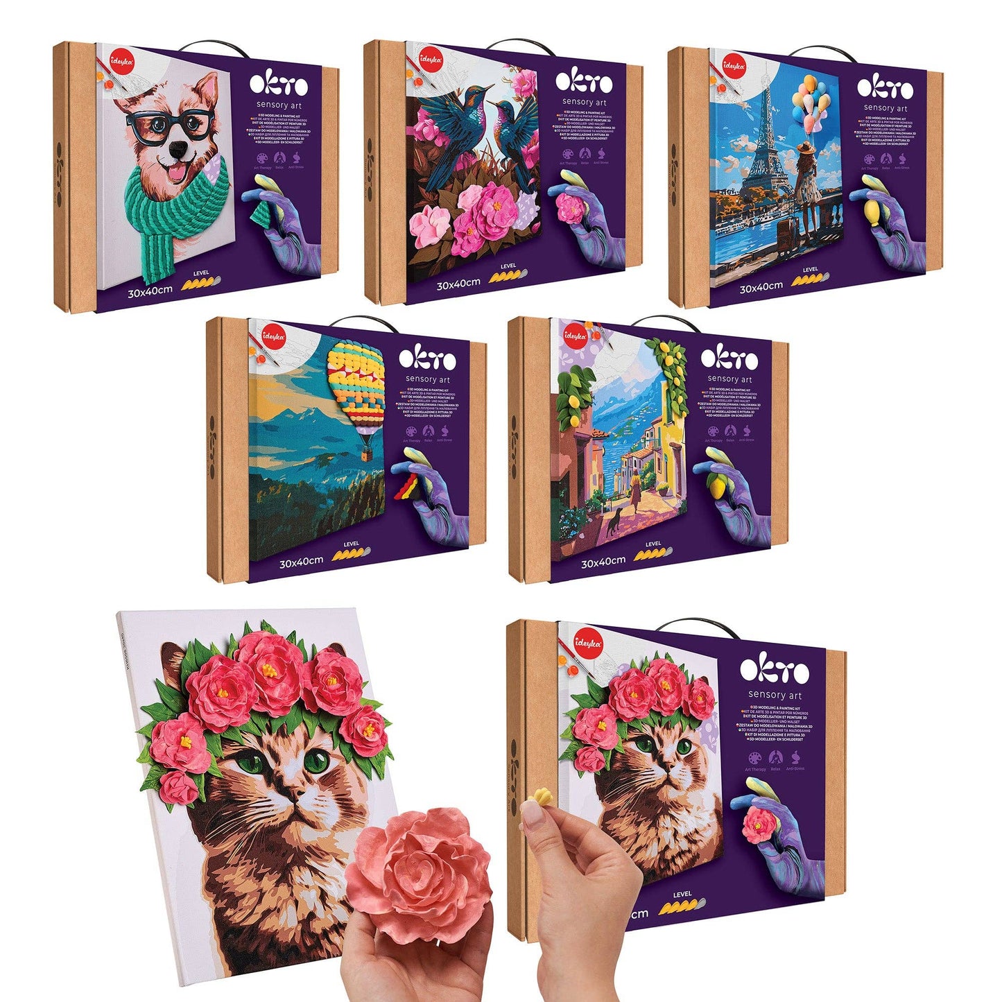 OKTO Air-Dry Clay 3D Painting Kit,  a Cat in a Flower Crown