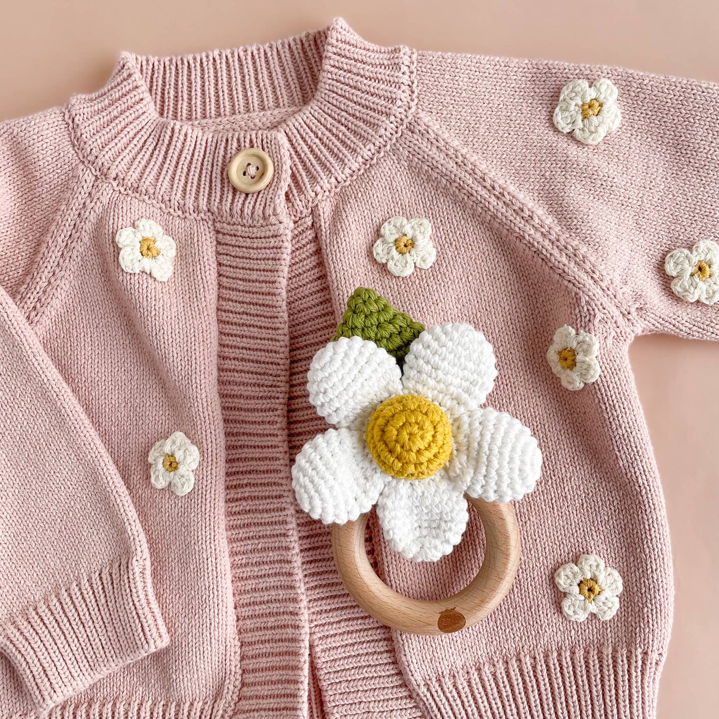 White Cotton Flower Crochet Rattle