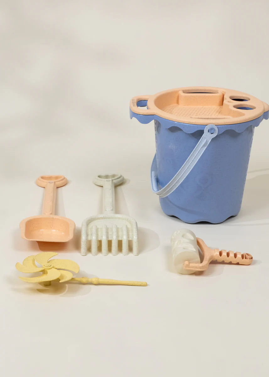 Oversized 6-Piece Wheat Straw Sand Toy Set - Bucket & Accessories