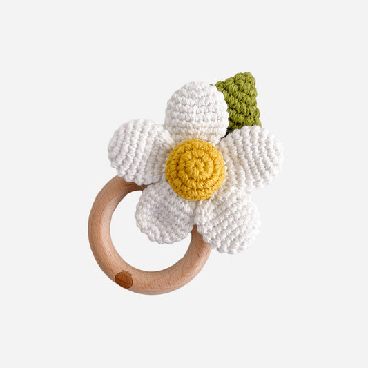 White Cotton Flower Crochet Rattle