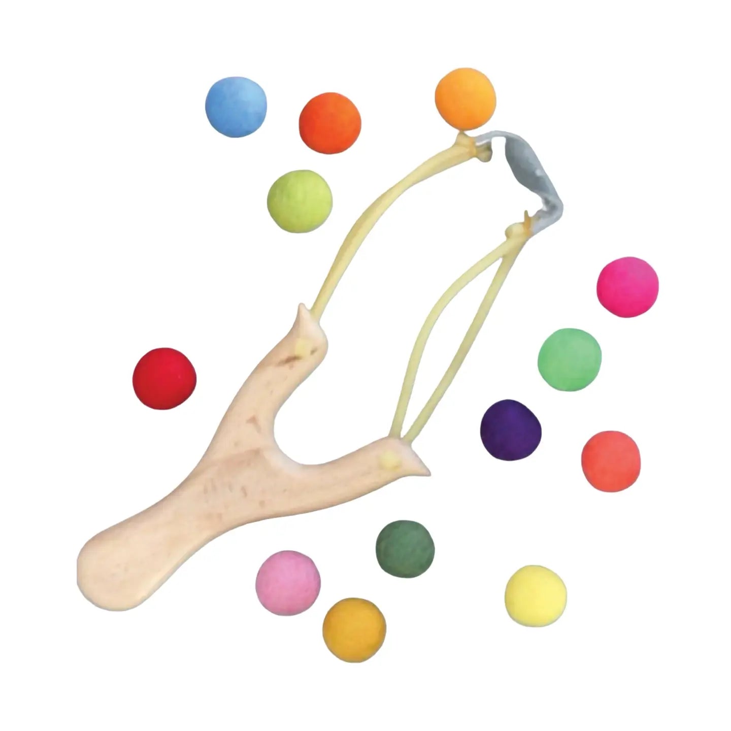 Wooden Slingshot with Felted Balls