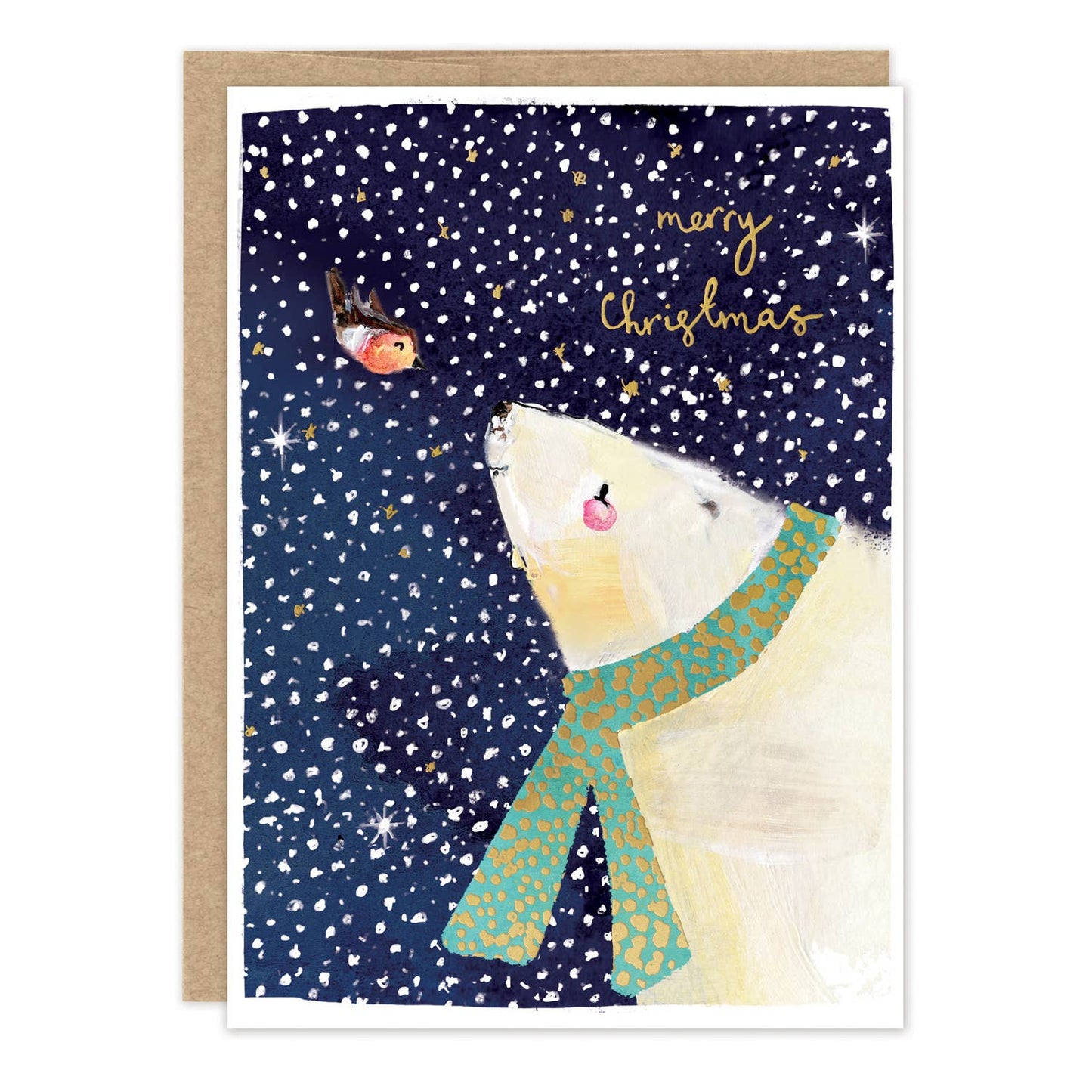 Polar Bear & Bird Merry Christmas Holiday Card