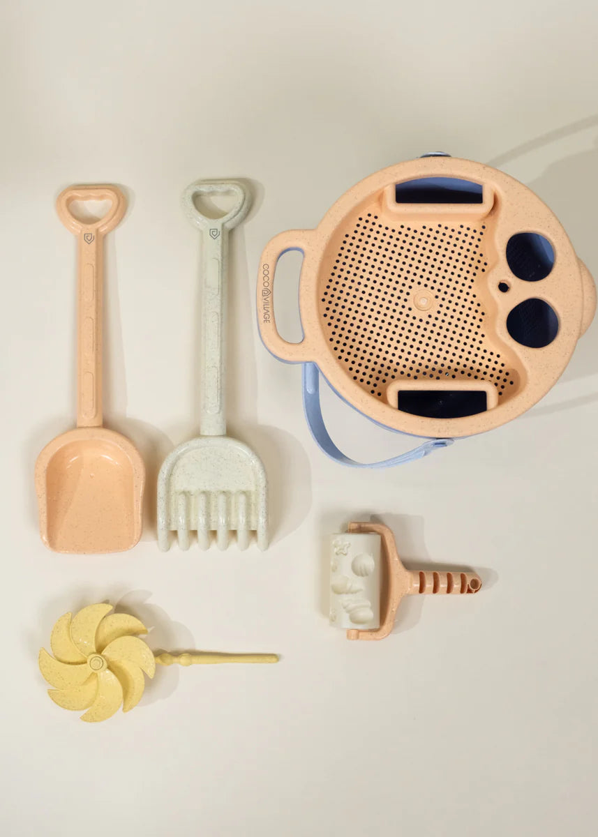 Oversized 6-Piece Wheat Straw Sand Toy Set - Bucket & Accessories
