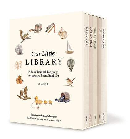 Our Little Library: A Foundational Language Vocabulary Board Book Set for Babies, Including Farm & Forest Animals, Fruits & Veggies, Toys & More