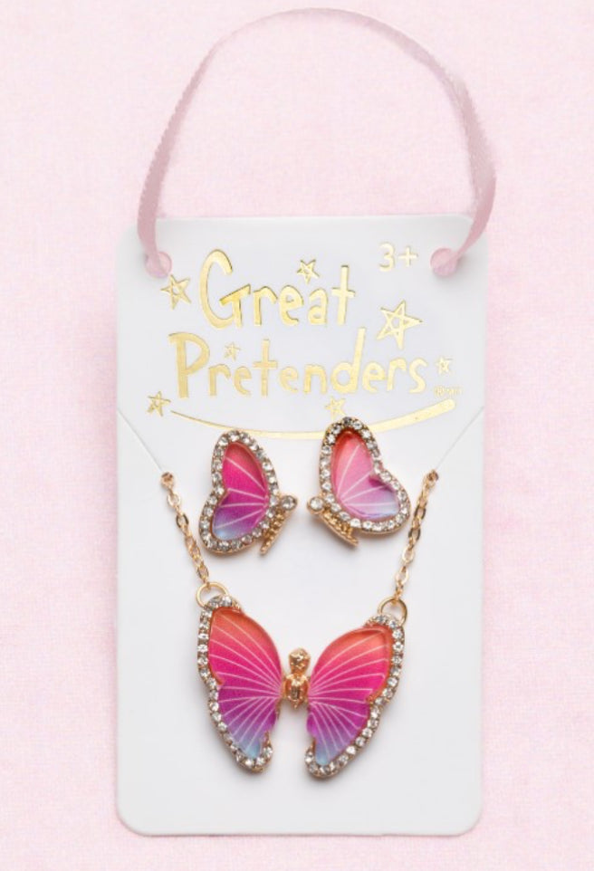 Boutique Butterfly Necklace & Studded Earrings Set