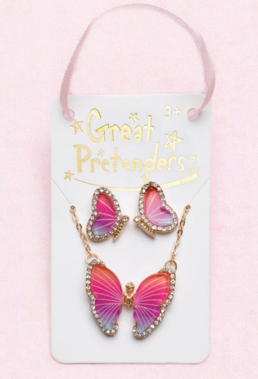 Boutique Butterfly Necklace & Studded Earrings Set