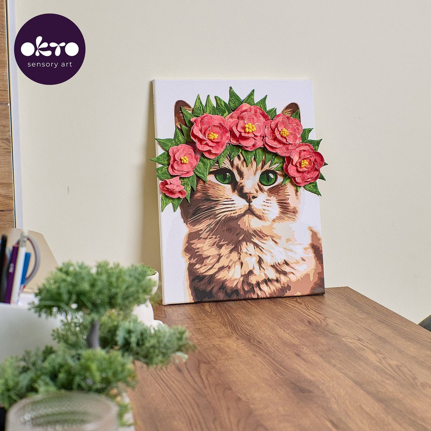 OKTO Air-Dry Clay 3D Painting Kit,  a Cat in a Flower Crown