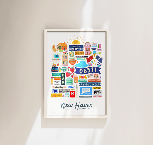New Haven, CT with Pebbles: Framed / 12x16in