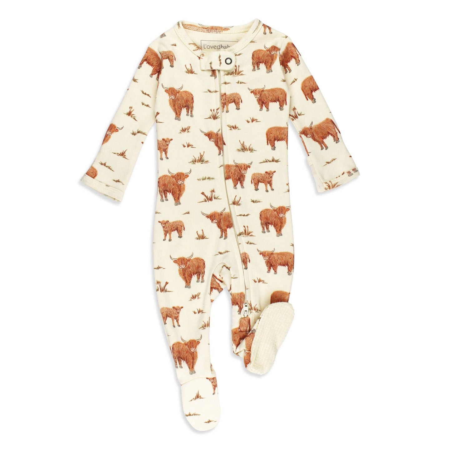 Highland Cow | Organic Zipper Footie: 0-3m