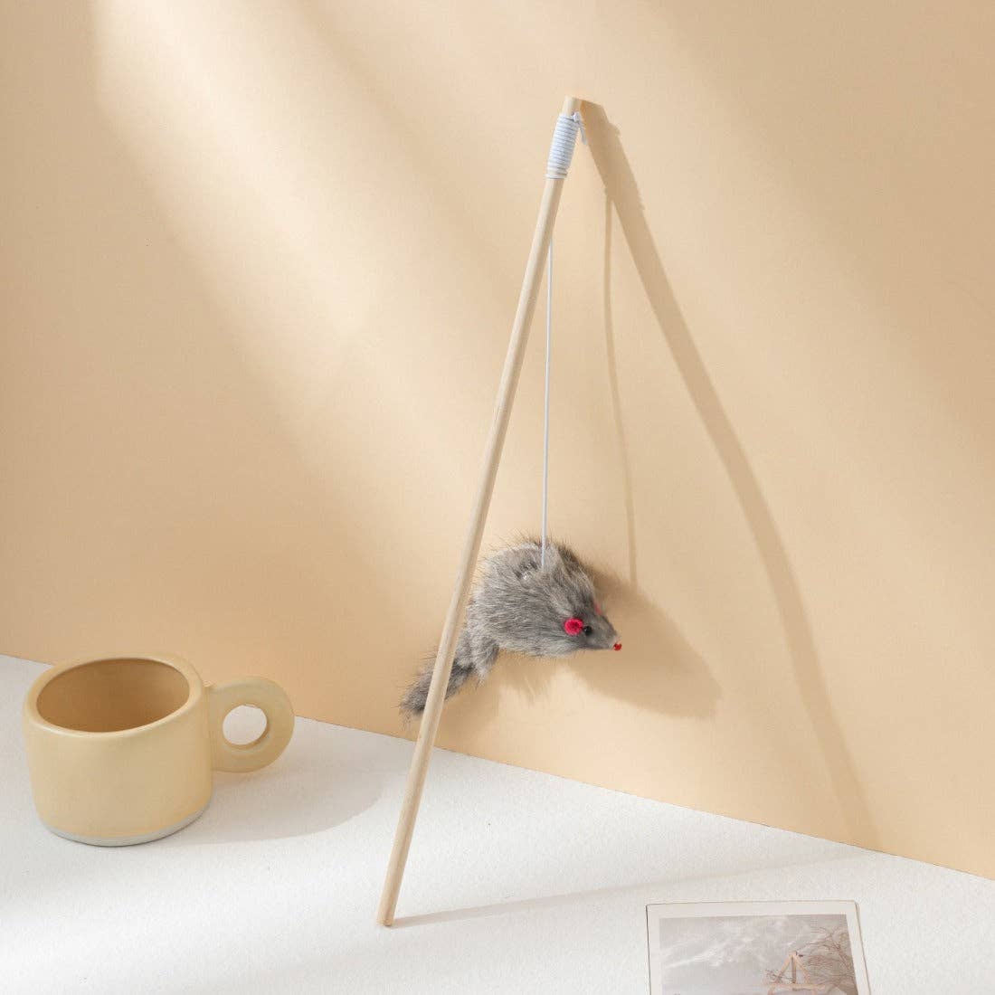 Moo - Cat Teaser Wand with Plush Mouse: Grey