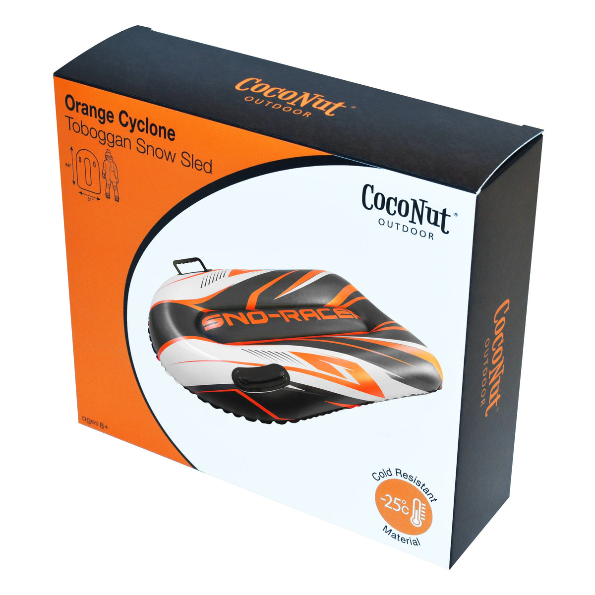 Sno-Racer Toboggan Sled - Orange Cyclone Solid Pack