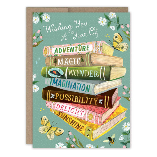 A Year of Wishes Book Stack Birthday Card
