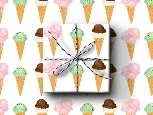Ice Cream Cones Wrapping Paper: 3 Sheets Rolled In Cello