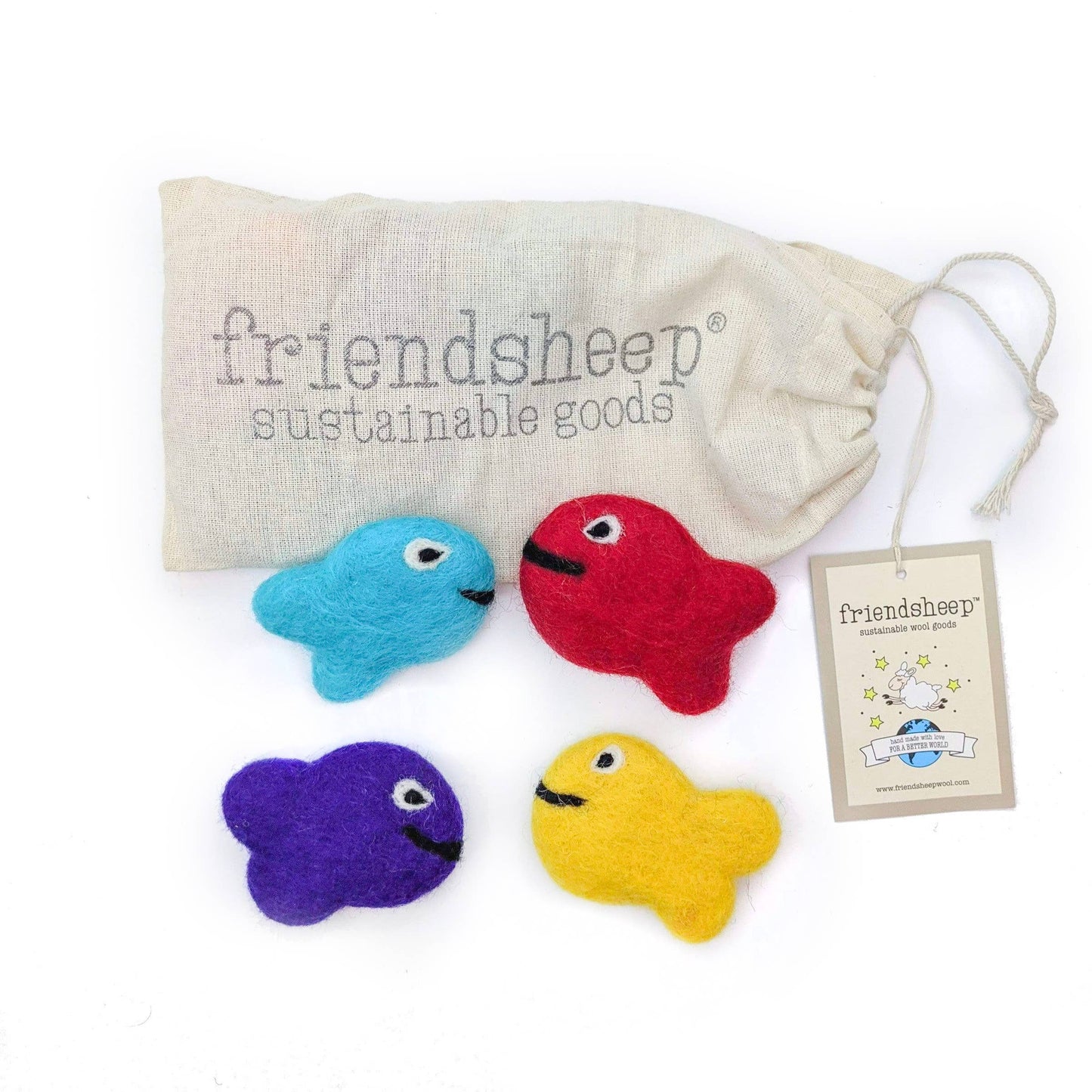 Friendsheep - Fish Family Eco Wool Pet Toys - Set of 4: With Bag