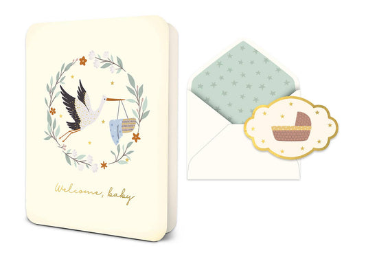 Welcome Baby Stork Deluxe Greeting Card