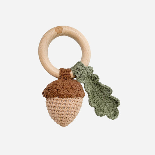 Teether Acorn Cotton Rattle